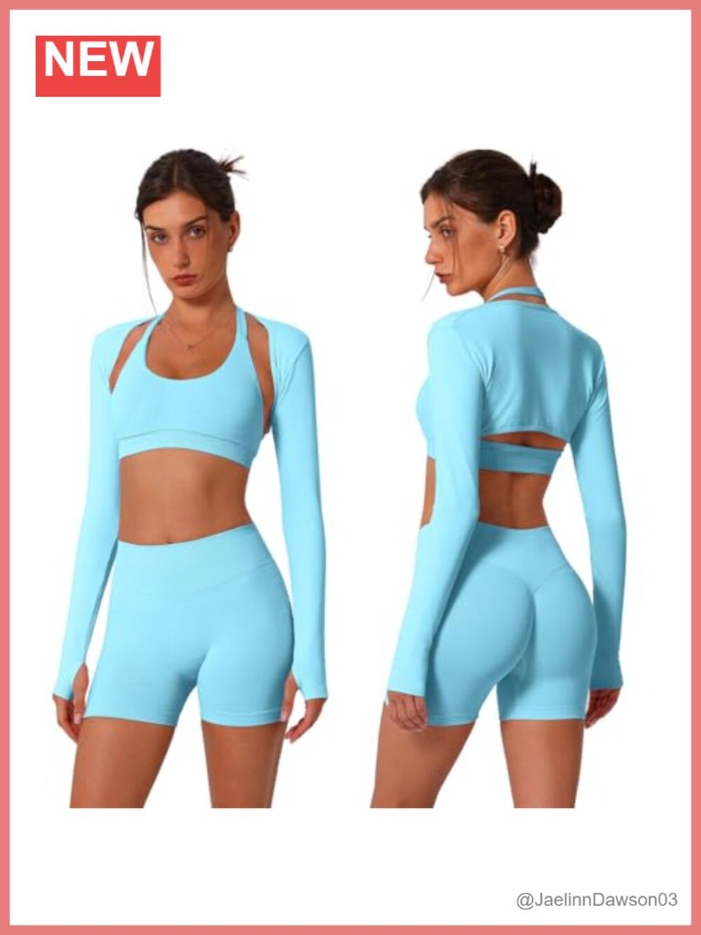 ABOCIW Seamless 3-Piece Workout Set Halter Sports Bra Shorts
